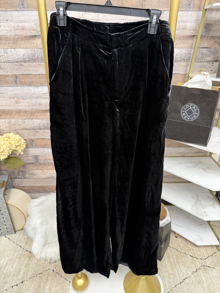 Anthropologie Black Velvet Wide-Leg Pants