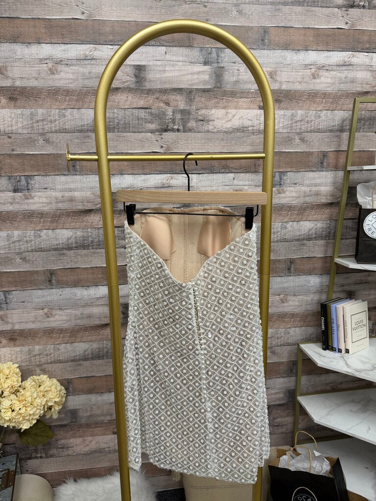 By Watters Champgne Sequined Mesh Mini Dress