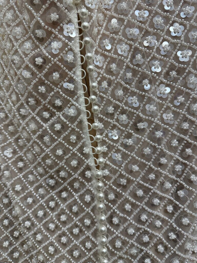 By Watters Champgne Sequined Mesh Mini Dress