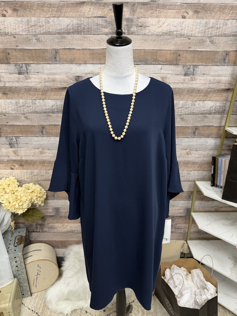 Caroline Rose Navy Shift Dress With Jewel Neck