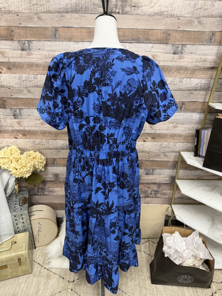 Anthropologie Royal Blue w/Black Floral Print Tiered