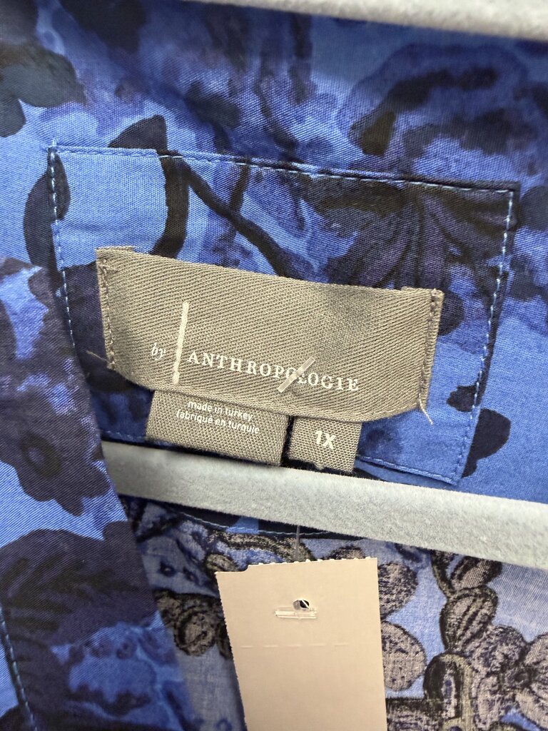 Anthropologie Royal Blue w/Black Floral Print Tiered