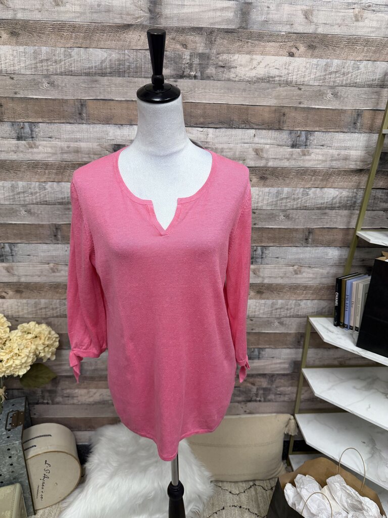NWT Talbots Coral 3/4 Sleeve Split Neck Sweater