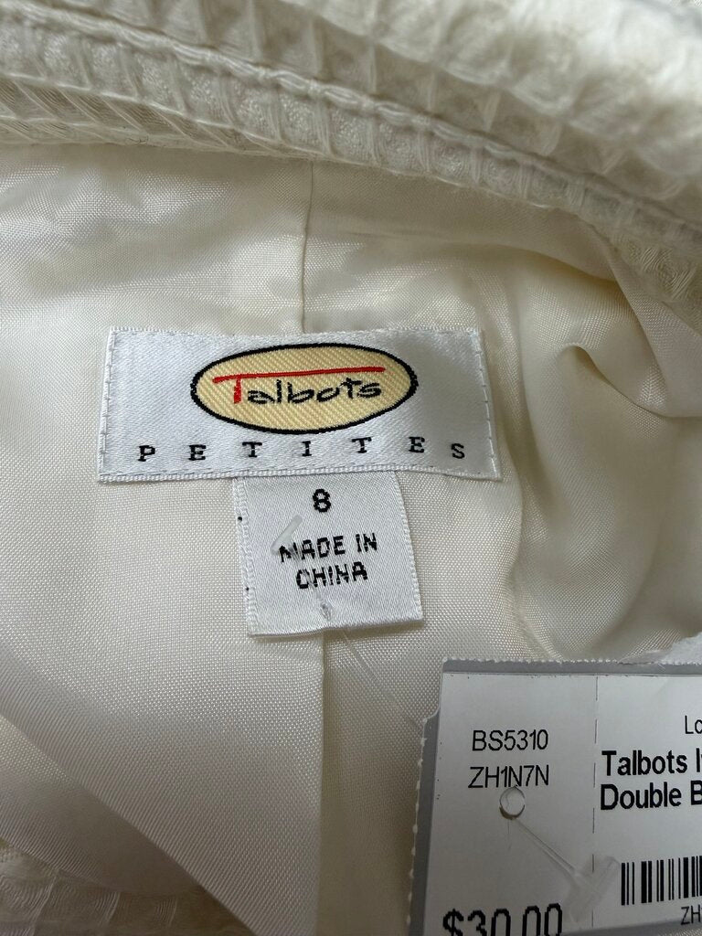 Talbots Ivory Waffle Knit Double Breasted Blazer