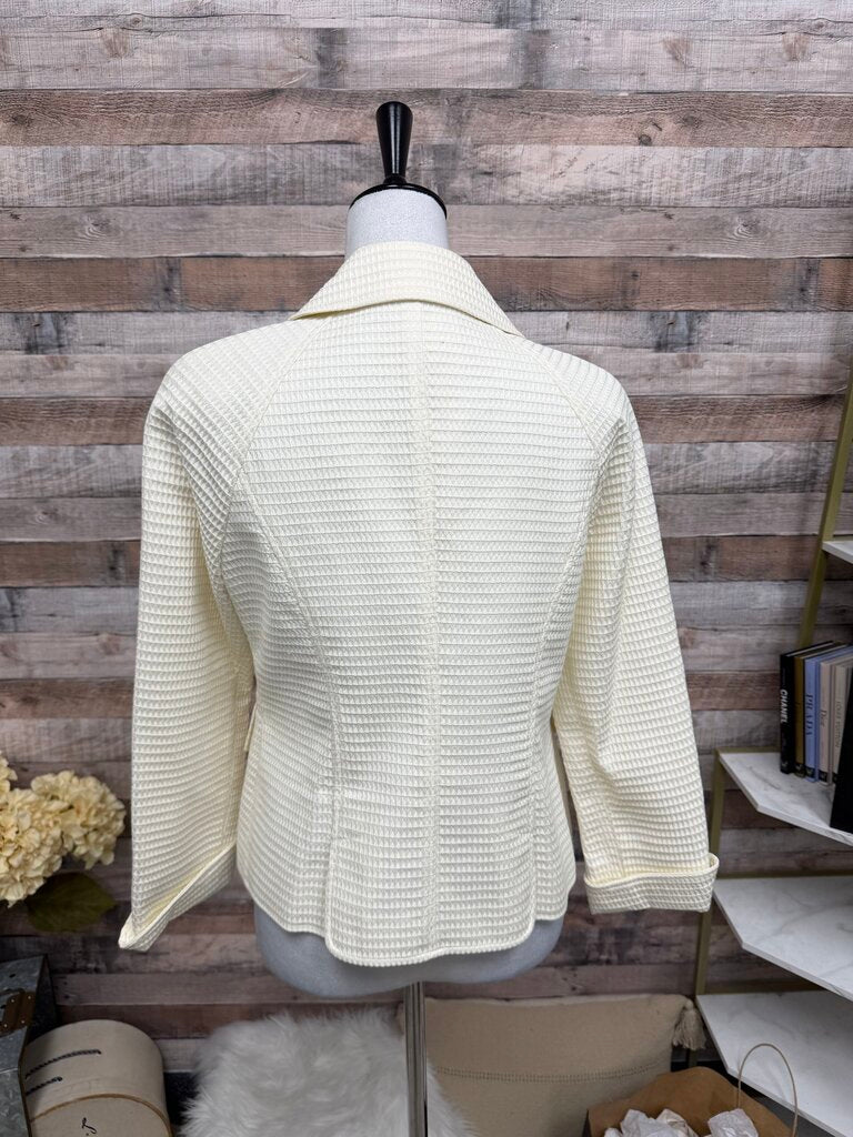 Talbots Ivory Waffle Knit Double Breasted Blazer