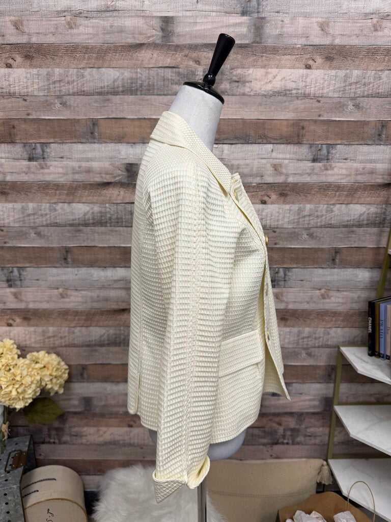Talbots Ivory Waffle Knit Double Breasted Blazer