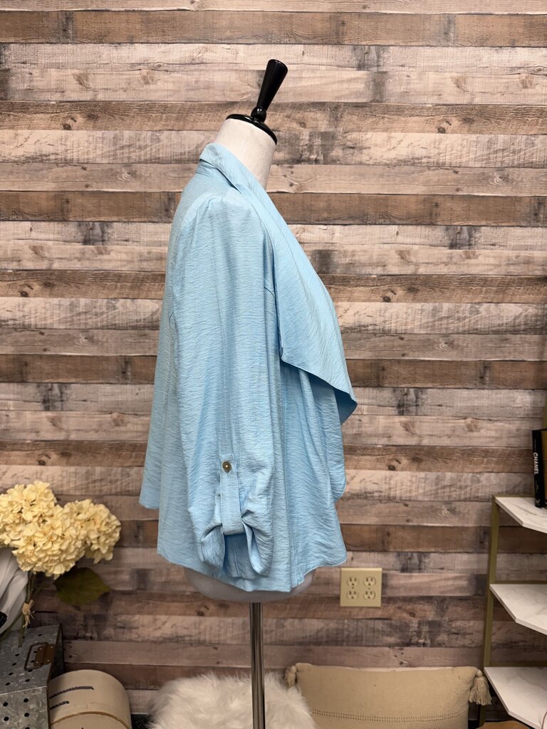 NWT Ruby Rd Baby Blue 3/4 Button Sleeve Jacket