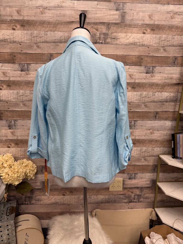 NWT Ruby Rd Baby Blue 3/4 Button Sleeve Jacket