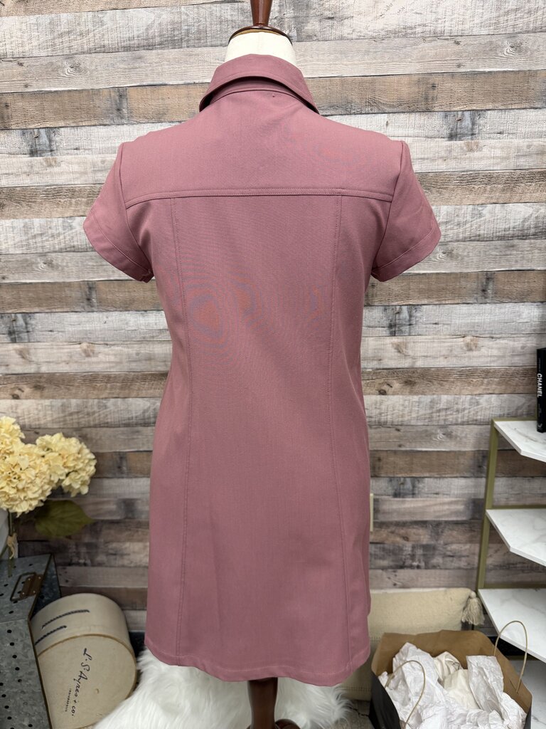 Sharagano Pink Short Sleeve Front Zip Dress