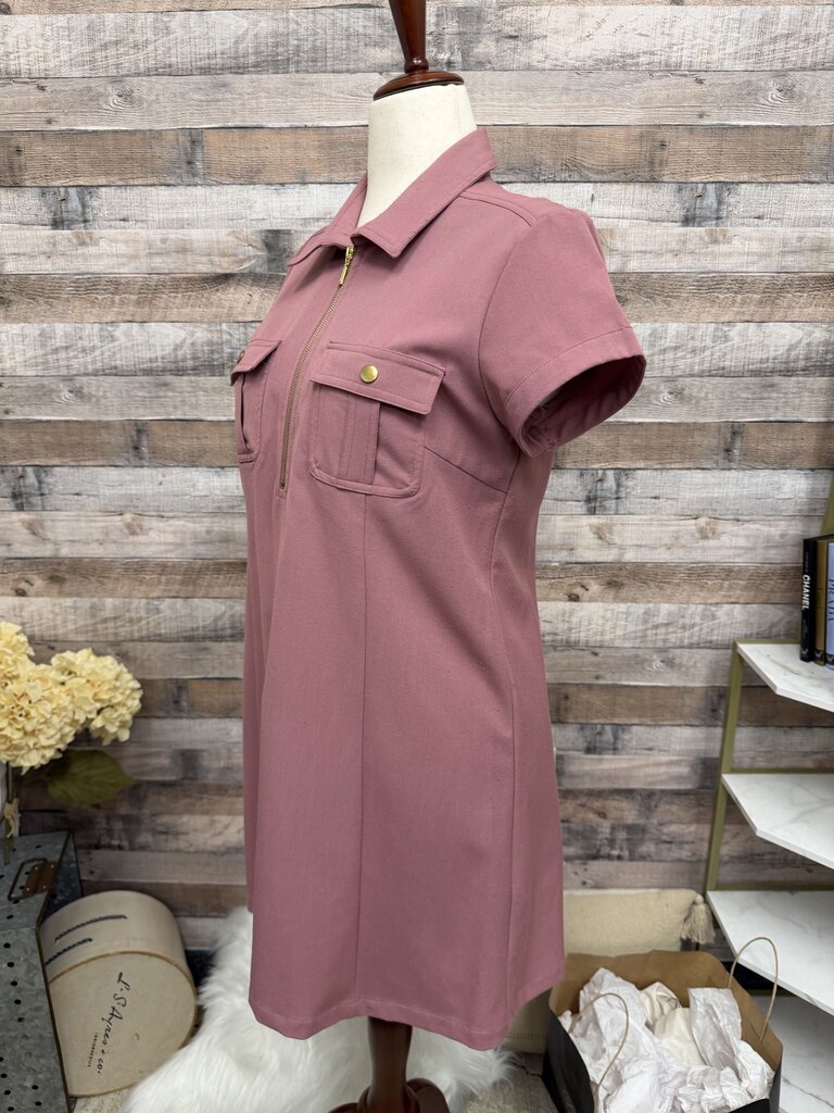 Sharagano Pink Short Sleeve Front Zip Dress