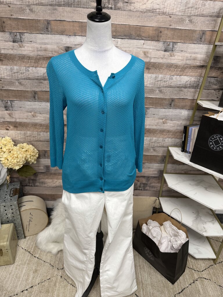 NWT Talbots Aqua Knit Mesh 3/4 Sleeve Cardigan