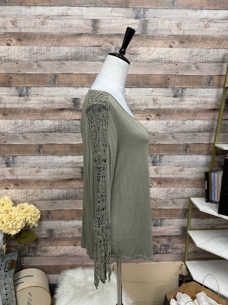 Chico's Grey Long Sleeve With Lace Sleeves S