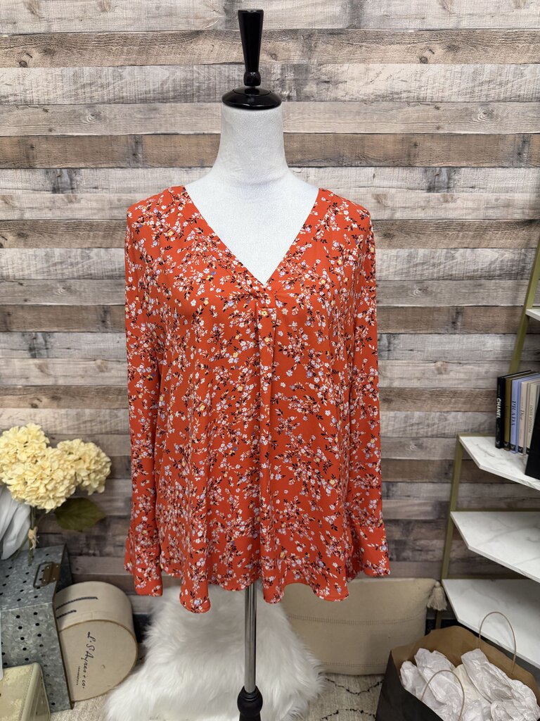 Ann Taylor Red Floral Print V-Neck Tunic XL