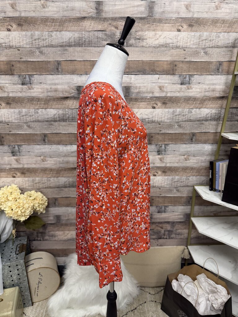 Ann Taylor Red Floral Print V-Neck Tunic XL