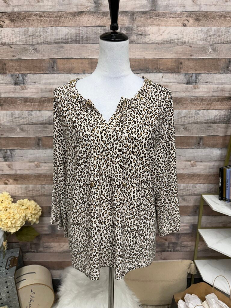 Chico's Brown Leopard Print V-Neck Top XL