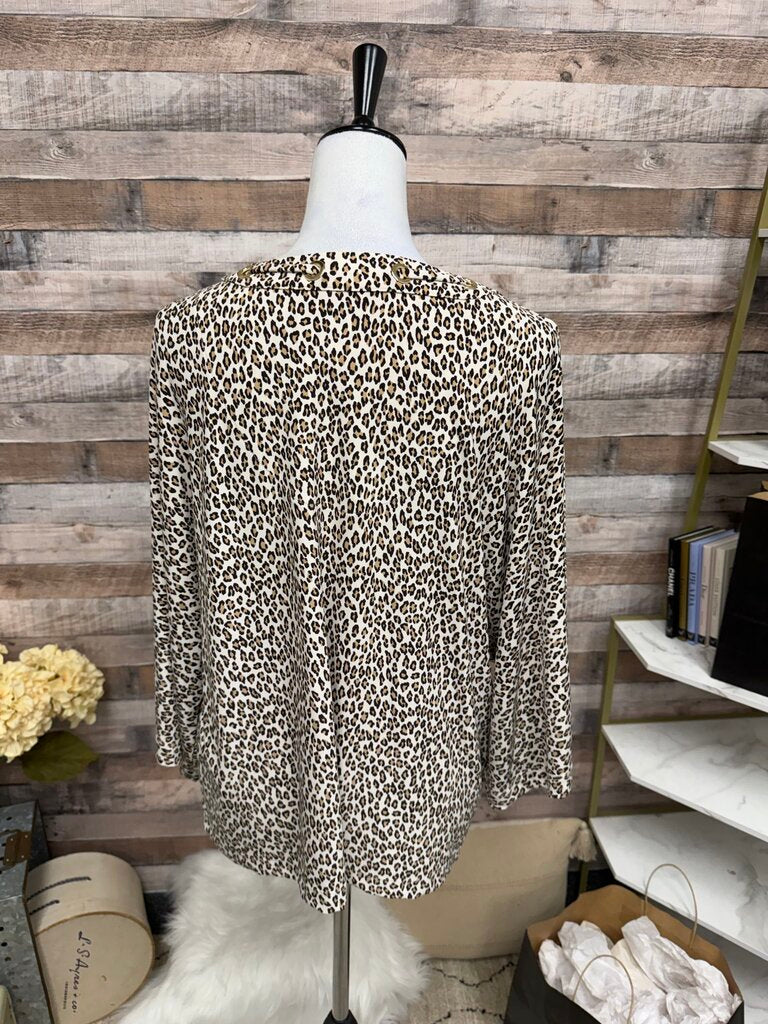Chico's Brown Leopard Print V-Neck Top XL