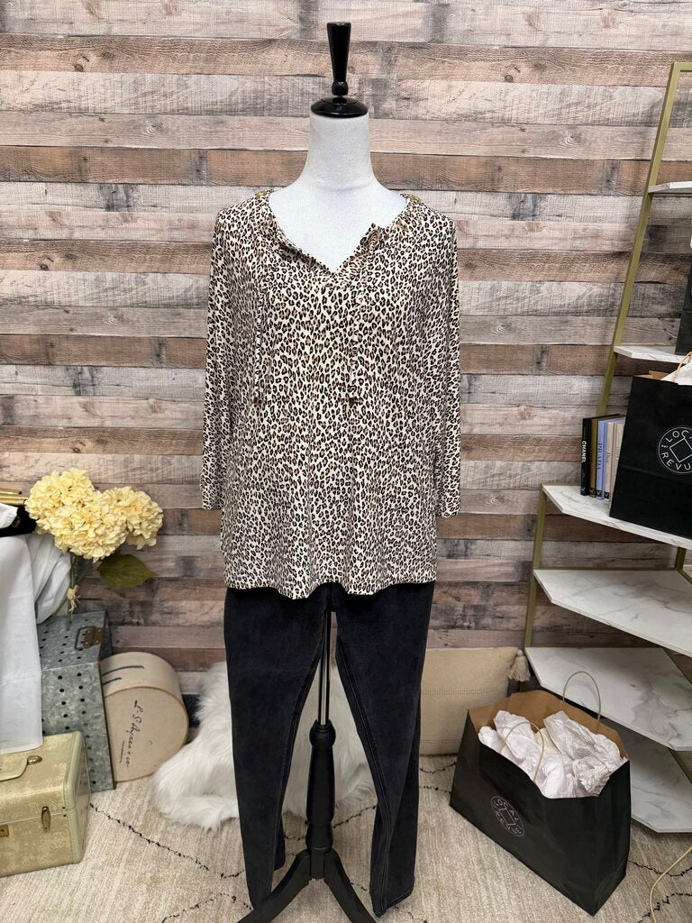 Chico's Brown Leopard Print V-Neck Top XL