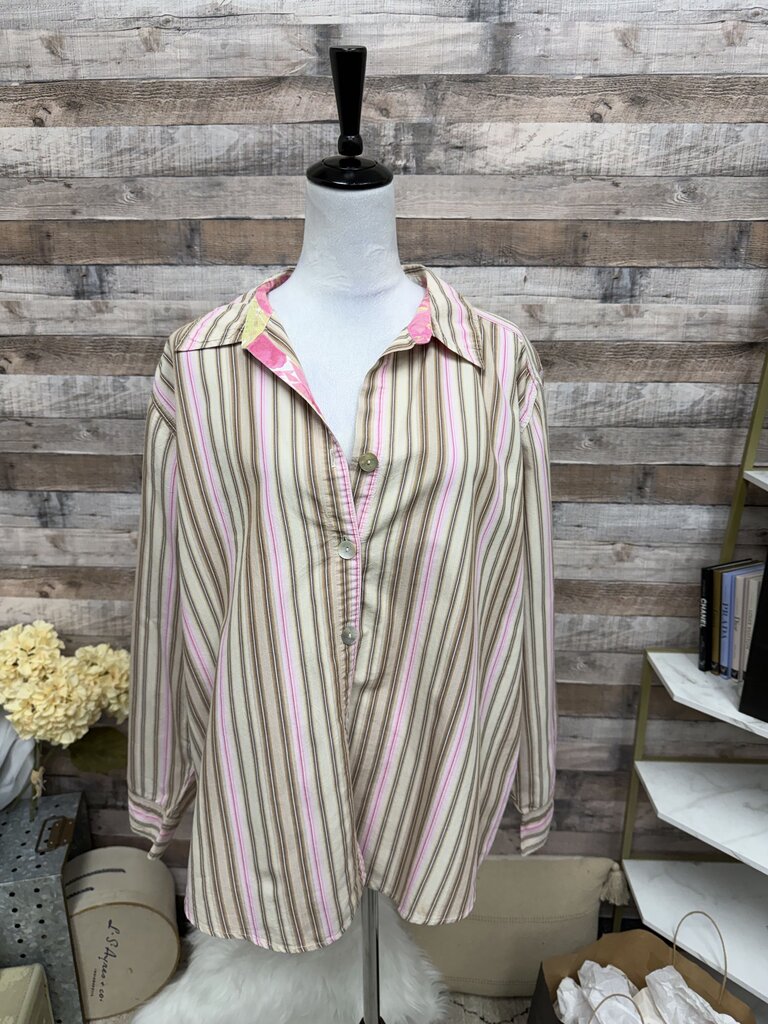 Chico's Brown & Pink Striped Long Sleeve XL