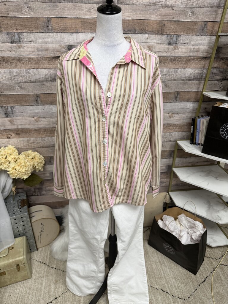 Chico's Brown & Pink Striped Long Sleeve XL