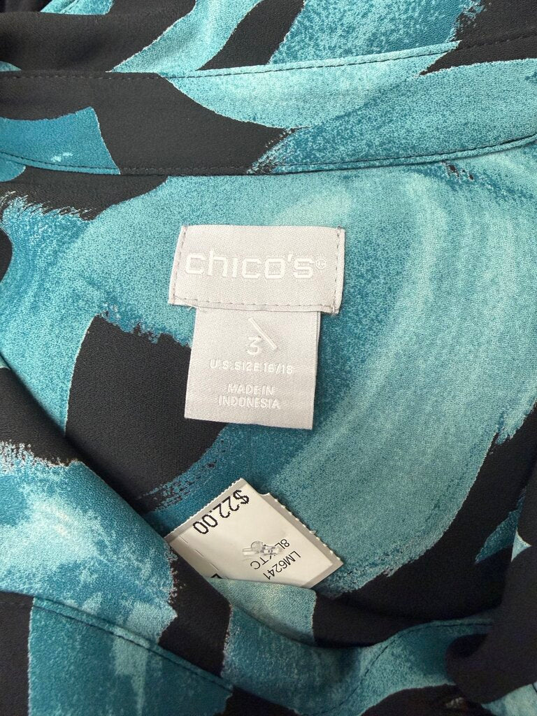 Chico's Blue & Black Brushstroke Button-Up XL