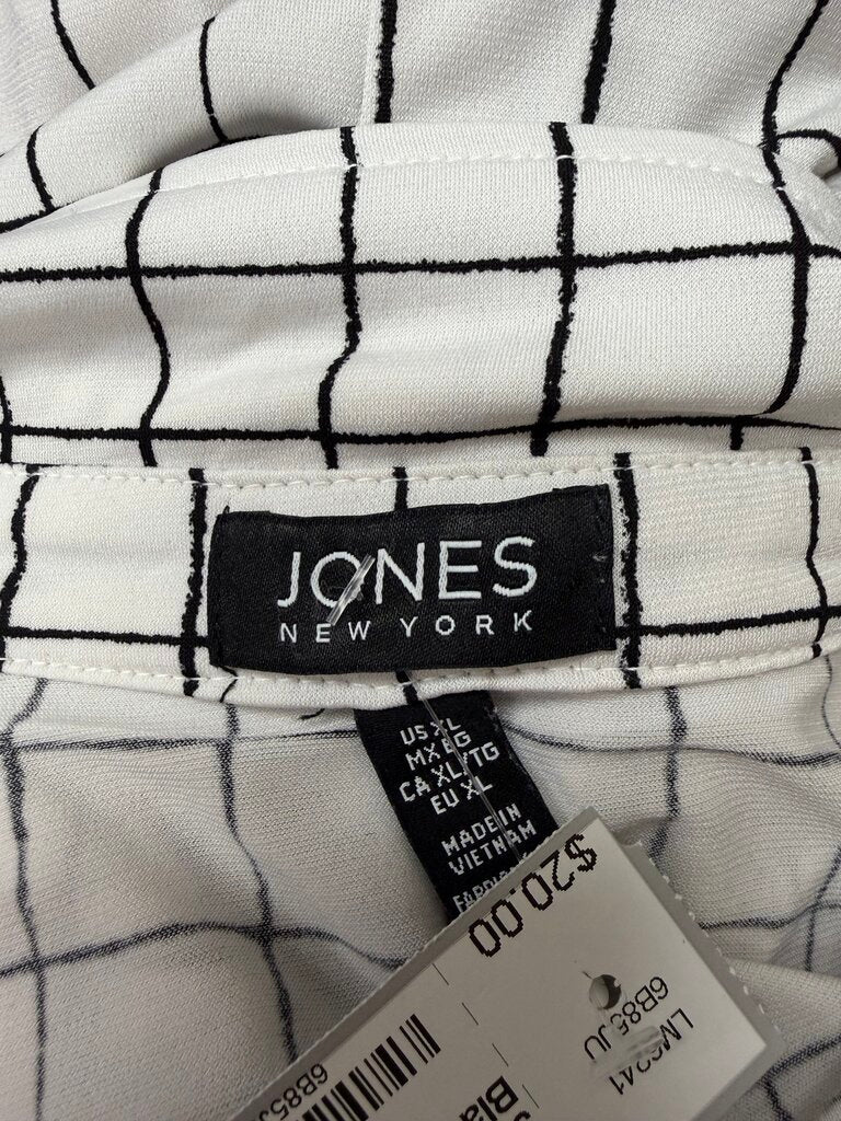 Jones New York White & Black Grid Pattern Shirt XL