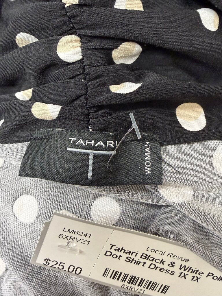 Tahari Black & White Polka Dot Shirt Dress 1X