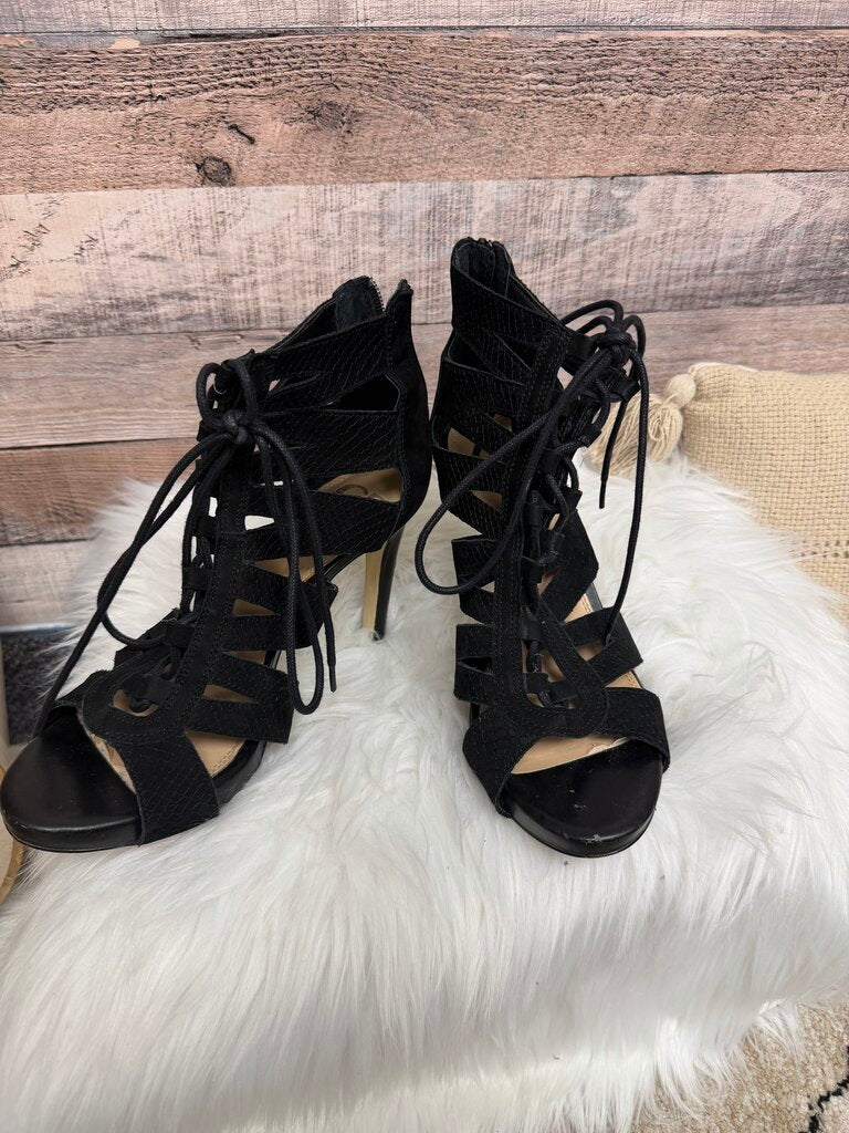 Gianni Bini Black Strappy Lace-Up Heeled Sandals