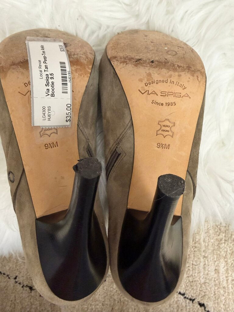 Via Spiga Tan Peep-Toe Ankle Bootie