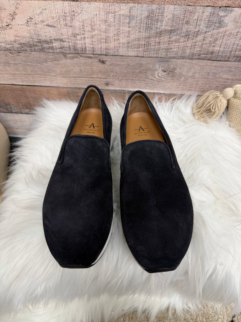 Aquatalia Navy Suede Slip-On Loafers