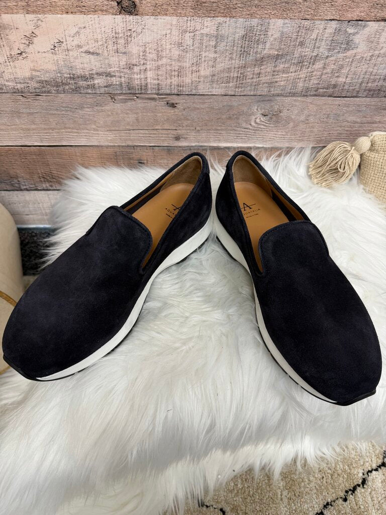 Aquatalia Navy Suede Slip-On Loafers