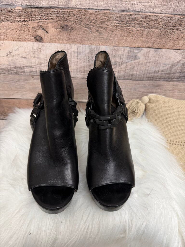 Donald J Pilner Black Leather Open-Toe Ankle Boots