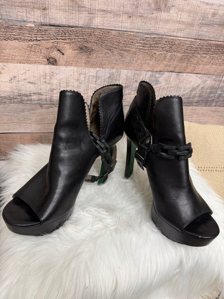 Donald J Pilner Black Leather Open-Toe Ankle Boots