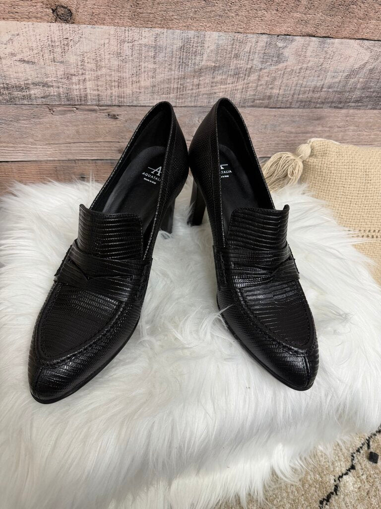 Aquatalia Black Leather Loafers With Croc Embossed