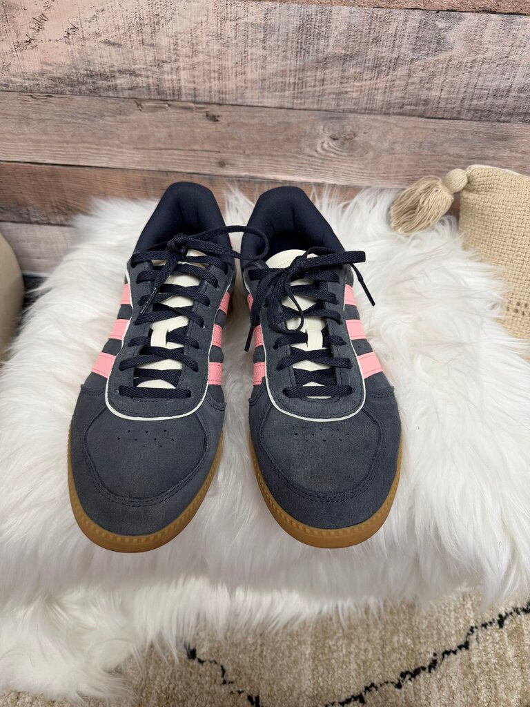 Adidas Blue Suede Pink Stripe Sneakers