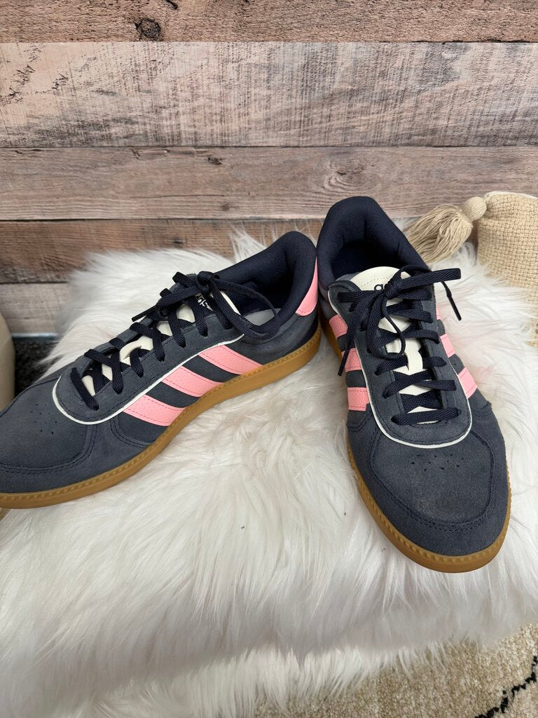 Adidas Blue Suede Pink Stripe Sneakers