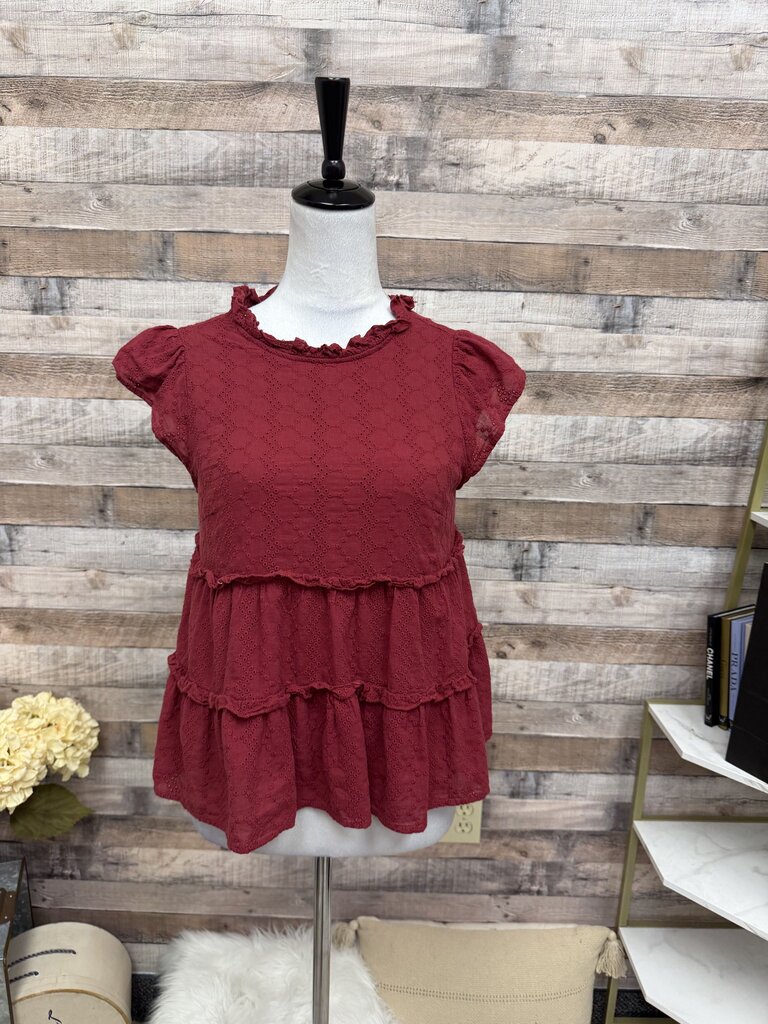 Jun & Ivy Wine Red Eyelet Ruffle Top
