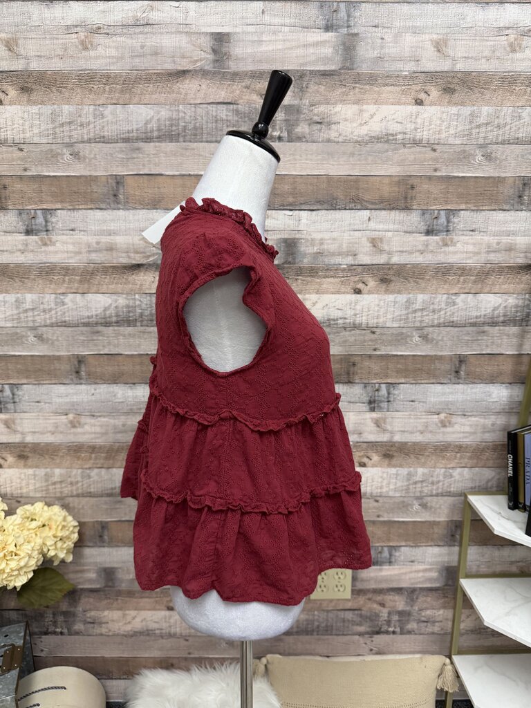 Jun & Ivy Wine Red Eyelet Ruffle Top