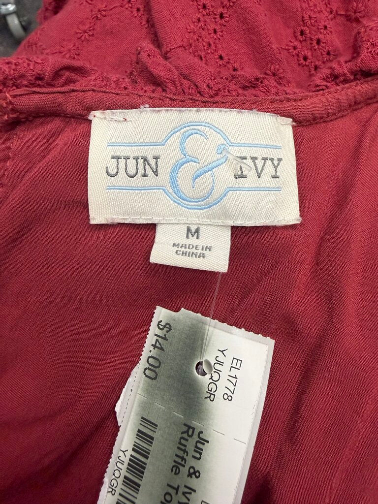 Jun & Ivy Wine Red Eyelet Ruffle Top