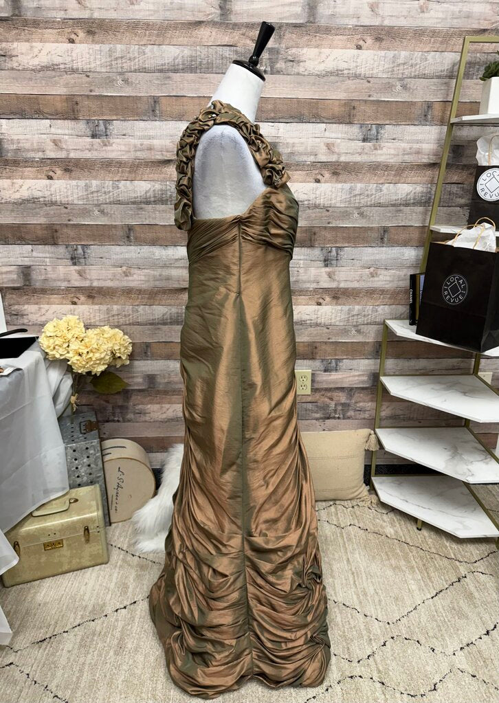Montage by Mon Cheri Bronze Taffeta Strapless Gown