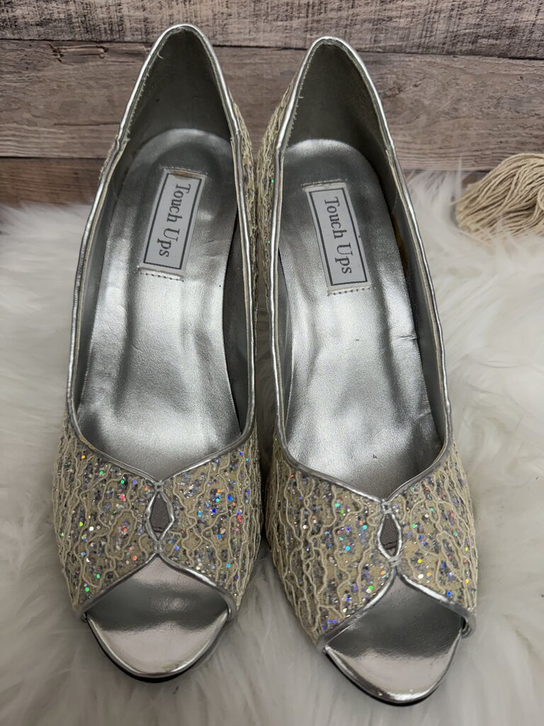 Touch Ups Silver & Glitter Fabric Peep Toe Formal Heels
