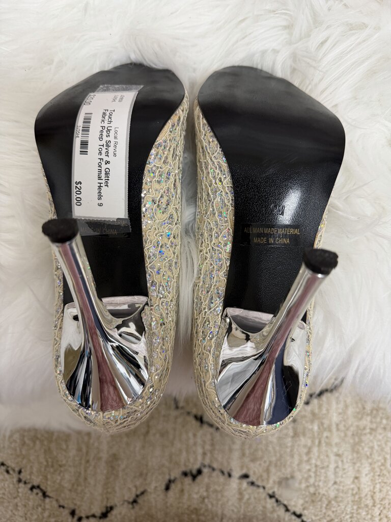 Touch Ups Silver & Glitter Fabric Peep Toe Formal Heels