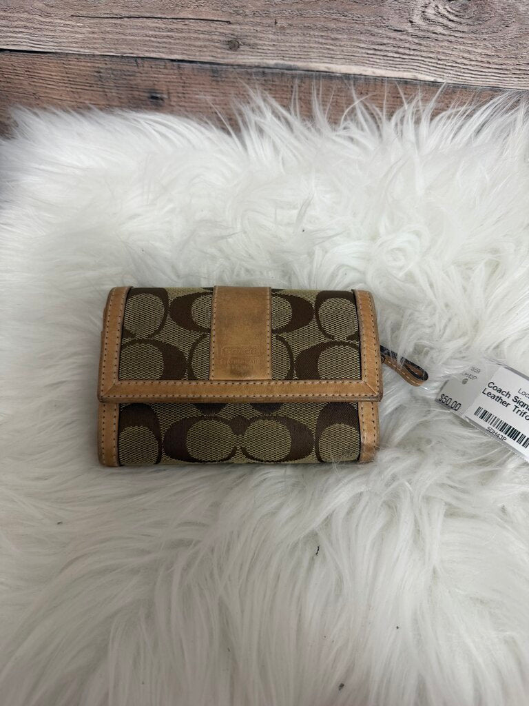 Coach Signature Canvas & Leather Trifold Wallet