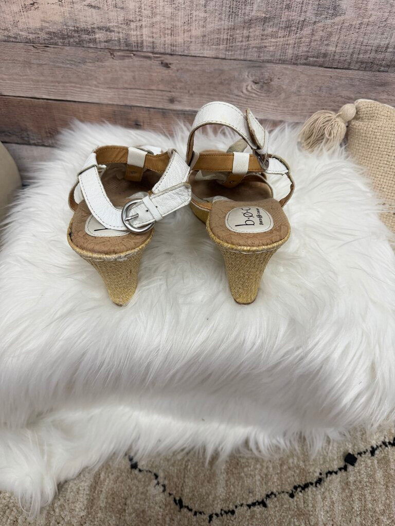 BOC White Leather Floral Wedge