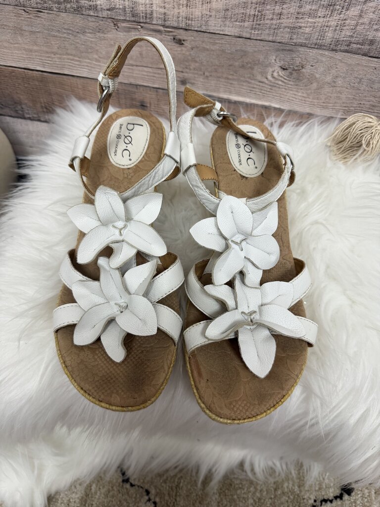 BOC White Leather Floral Wedge