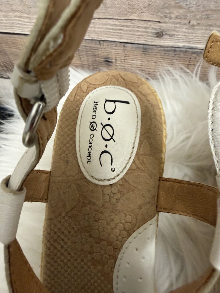 BOC White Leather Floral Wedge