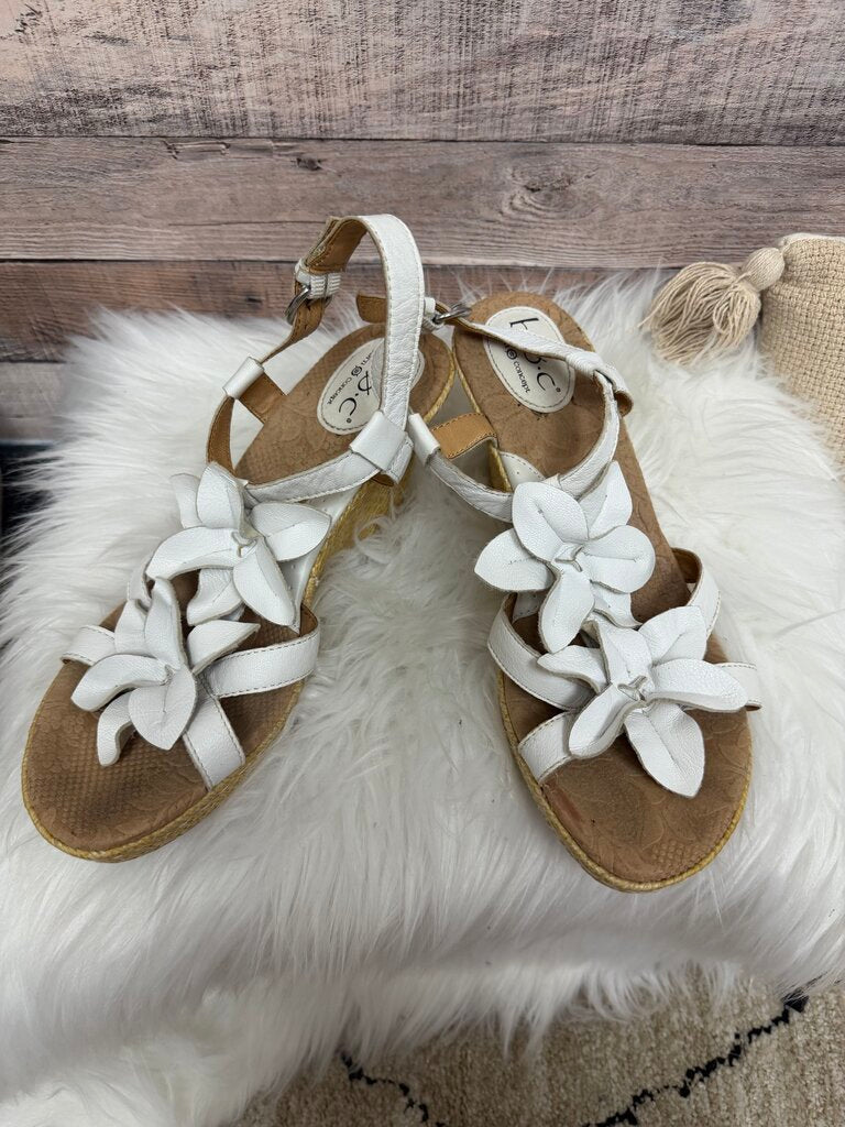BOC White Leather Floral Wedge