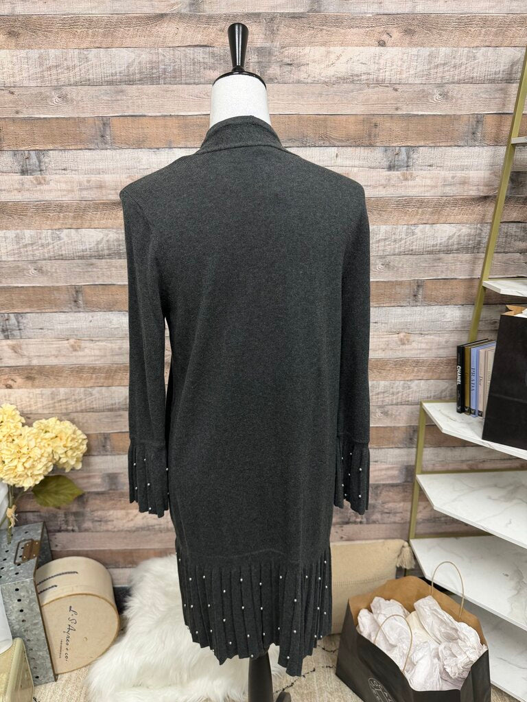 Chico's Grey Pleated Hem w/Pearl Detail Cardigan