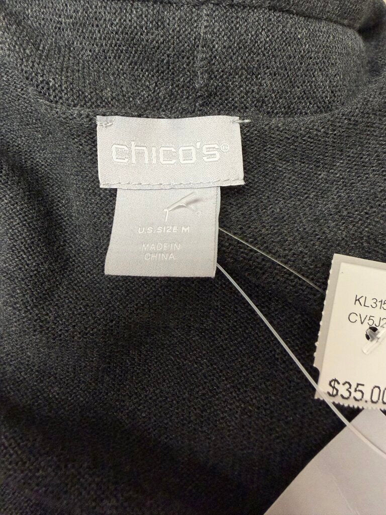 Chico's Grey Pleated Hem w/Pearl Detail Cardigan