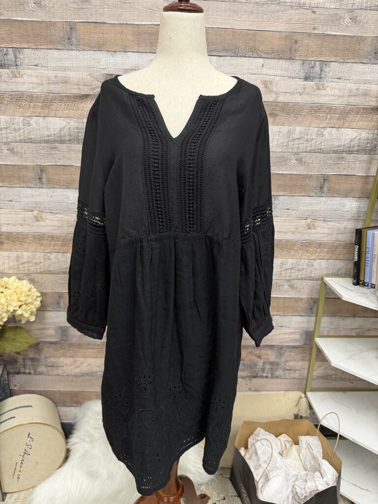 Tommy Bahama Black Linen Blend Tunic Split Neckline