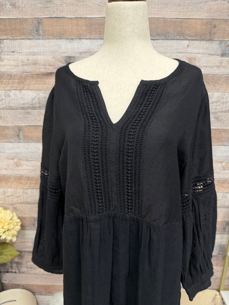 Tommy Bahama Black Linen Blend Tunic Split Neckline